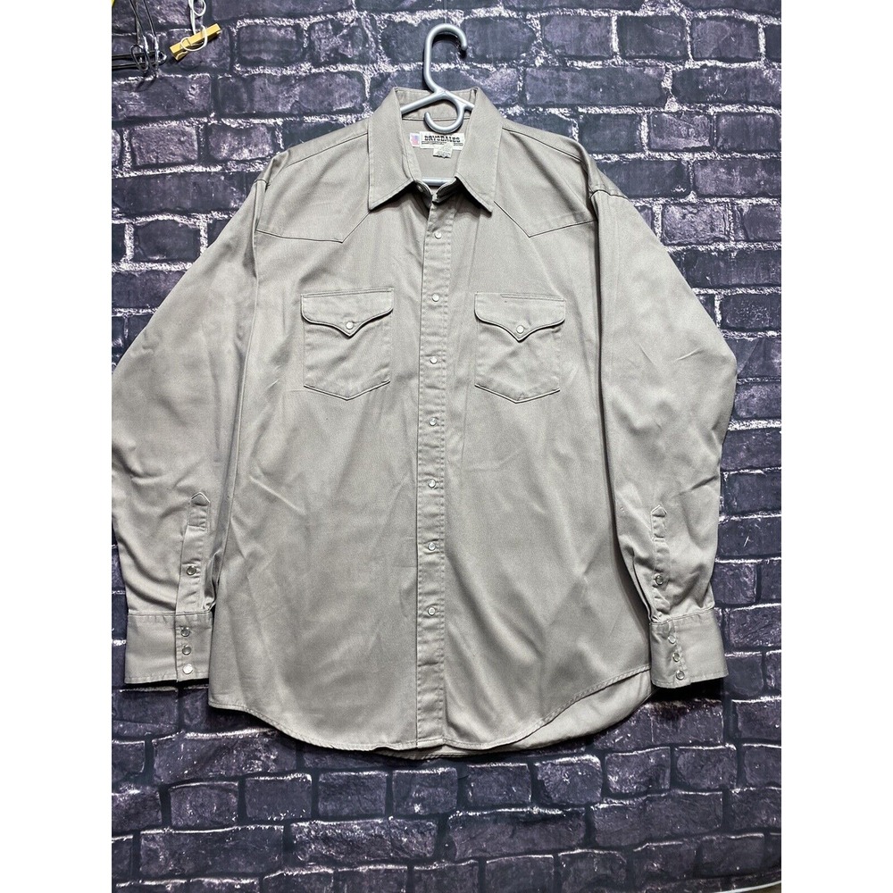 Drysdales Western Wear Shirt Mens Large Gray Pearl Snap Cotton Long Tail USA VTG